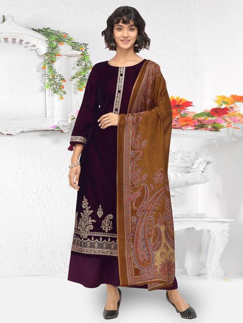embroidered unstitched palazzo suit - 17437215 - Very Small Image - 1