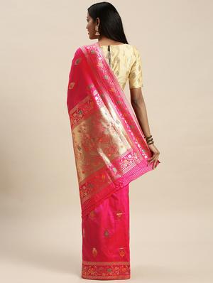 magenta woven saree with blouse - 17437660 - Standard Image - 2