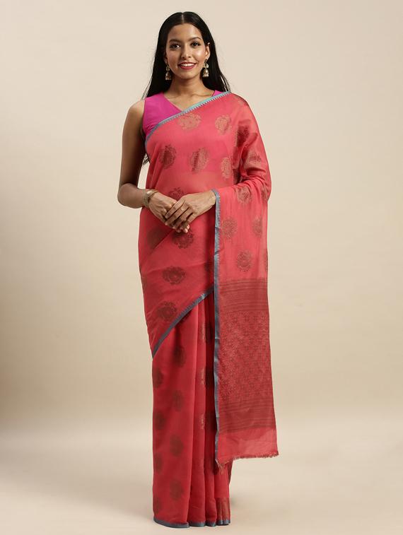 self design handloom saree with blouse - 17437709 - Zoom Image - 1