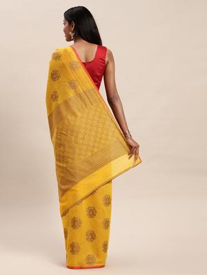 mustard cotton handloom saree with blouse - 17437710 - Standard Image - 2