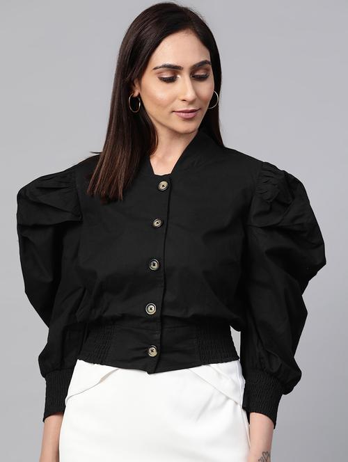leg-o-mutton sleeves button up top - 17438244 - Standard Image - 1