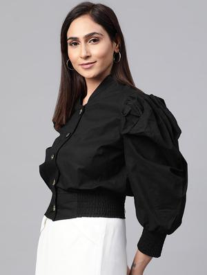 leg-o-mutton sleeves button up top - 17438244 - Standard Image - 2