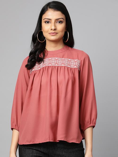 embroidered detail solid top - 17438246 - Standard Image - 1