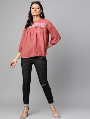 embroidered detail solid top - 17438246 - Standard Image - 4