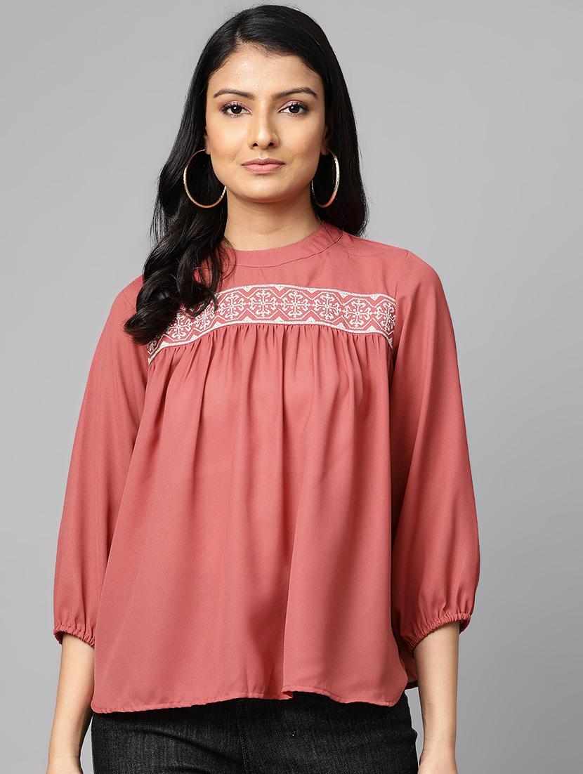 embroidered detail solid top - 17438246 - Zoom Image - 1