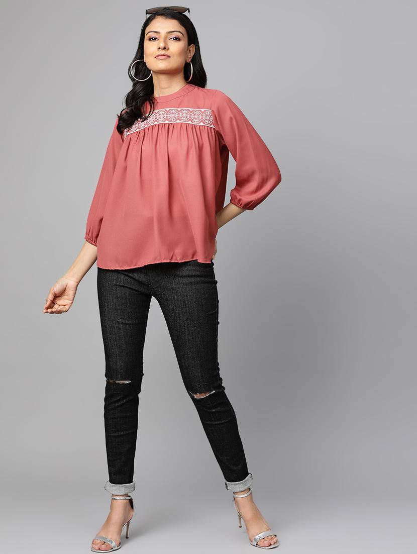 embroidered detail solid top - 17438246 - Zoom Image - 4