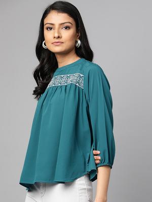 embroidered detail solid top - 17438247 - Standard Image - 2