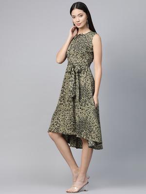 tie front printed a-line dress - 17438268 - Standard Image - 2