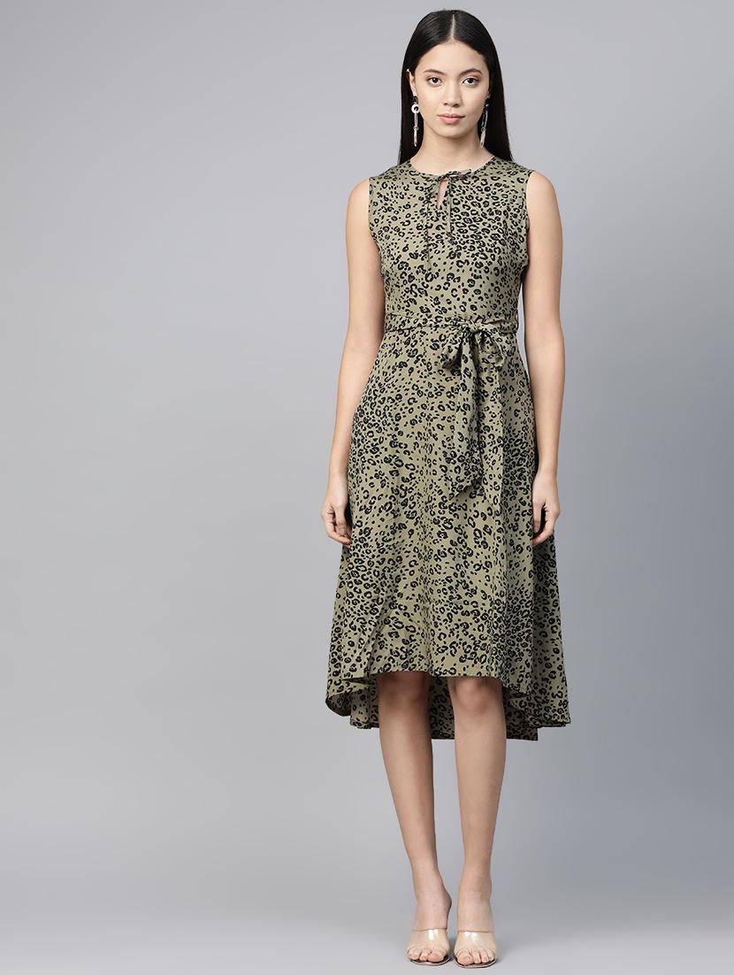 tie front printed a-line dress - 17438268 - Zoom Image - 1