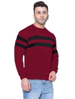 maroon color block cut & sew fleece sweatshirt - 17438389 - Standard Image - 2
