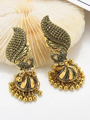 gold metal jhumka earring - 17438559 - Standard Image - 2