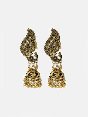 gold metal jhumka earring - 17438559 - Standard Image - 3