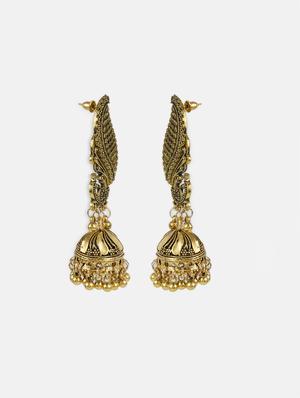 gold metal jhumka earring - 17438559 - Standard Image - 4