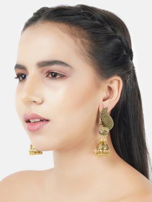 gold metal jhumka earring - 17438559 - Standard Image - 5