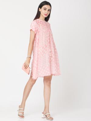 round neck polka dot flared dress - 17438568 - Standard Image - 3