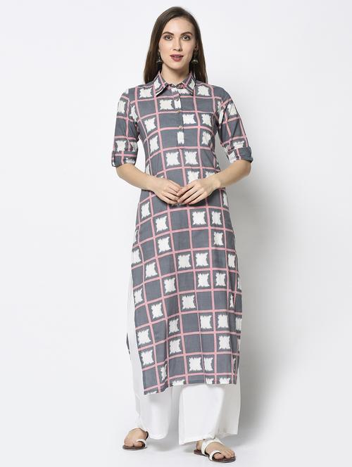 checkered straight kurta - 17438900 - Standard Image - 1