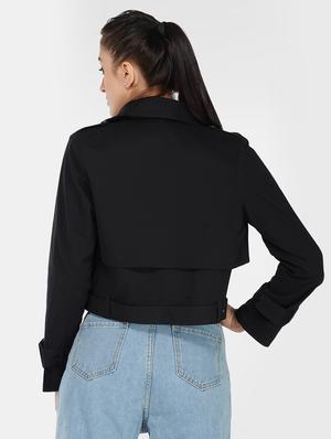 lapel neck solid coat - 17438917 - Standard Image - 3