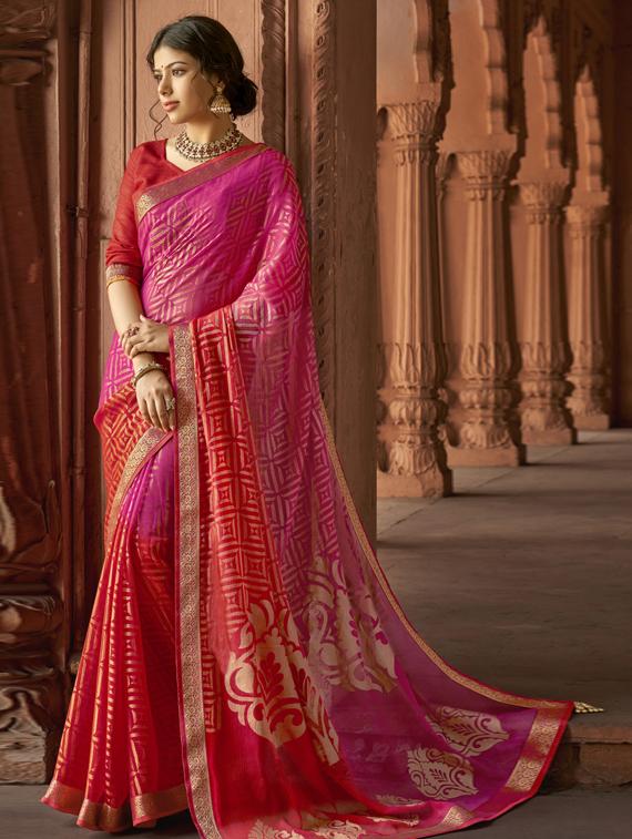 lace detail printed saree with blouse - 17439742 - Zoom Image - 1