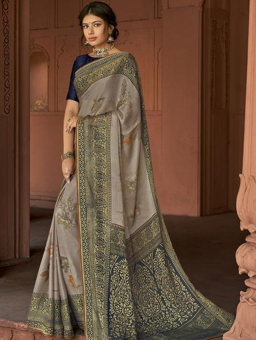 lace bordered printed saree with blouse - 17439750 - Standard Image - 1