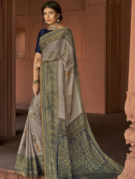 lace bordered printed saree with blouse - 17439750 - Zoom Image - 1