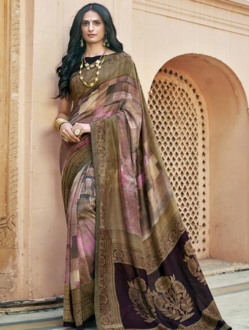 lace detail printed saree with blouse - 17439764 - Standard Image - 1