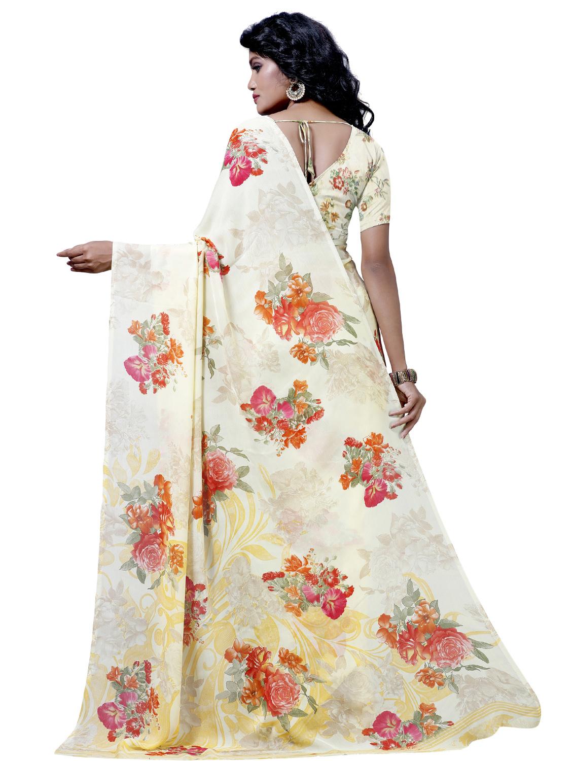 floral printed saree with blouse - 17439777 - Zoom Image - 2