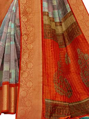 abstract printed saree with blouse - 17439809 - Standard Image - 3