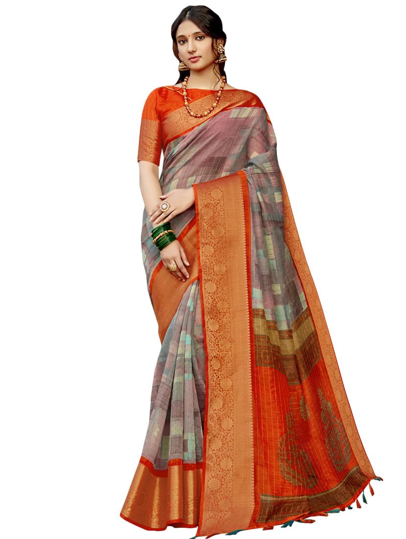 abstract printed saree with blouse - 17439809 - Zoom Image - 1
