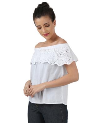 off shoulder schiffli detail top - 17439995 - Standard Image - 2