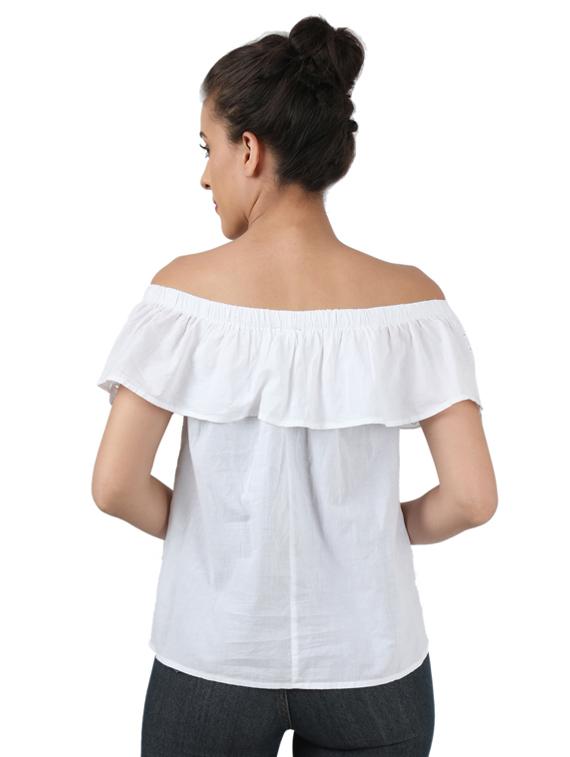 off shoulder schiffli detail top - 17439995 - Zoom Image - 3