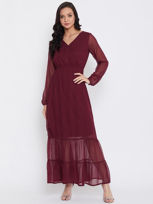 v-neck solid maxi dress - 17440189 - Standard Image - 1