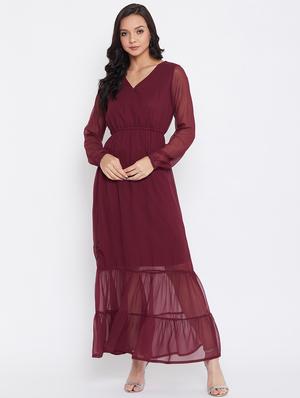 v-neck solid maxi dress - 17440189 - Standard Image - 2