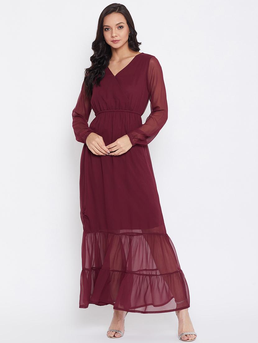 v-neck solid maxi dress - 17440189 - Zoom Image - 2