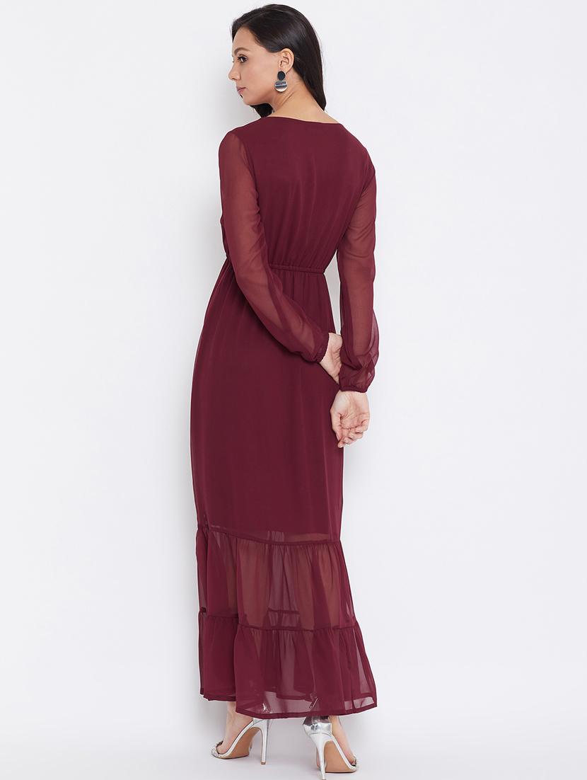 v-neck solid maxi dress - 17440189 - Zoom Image - 3