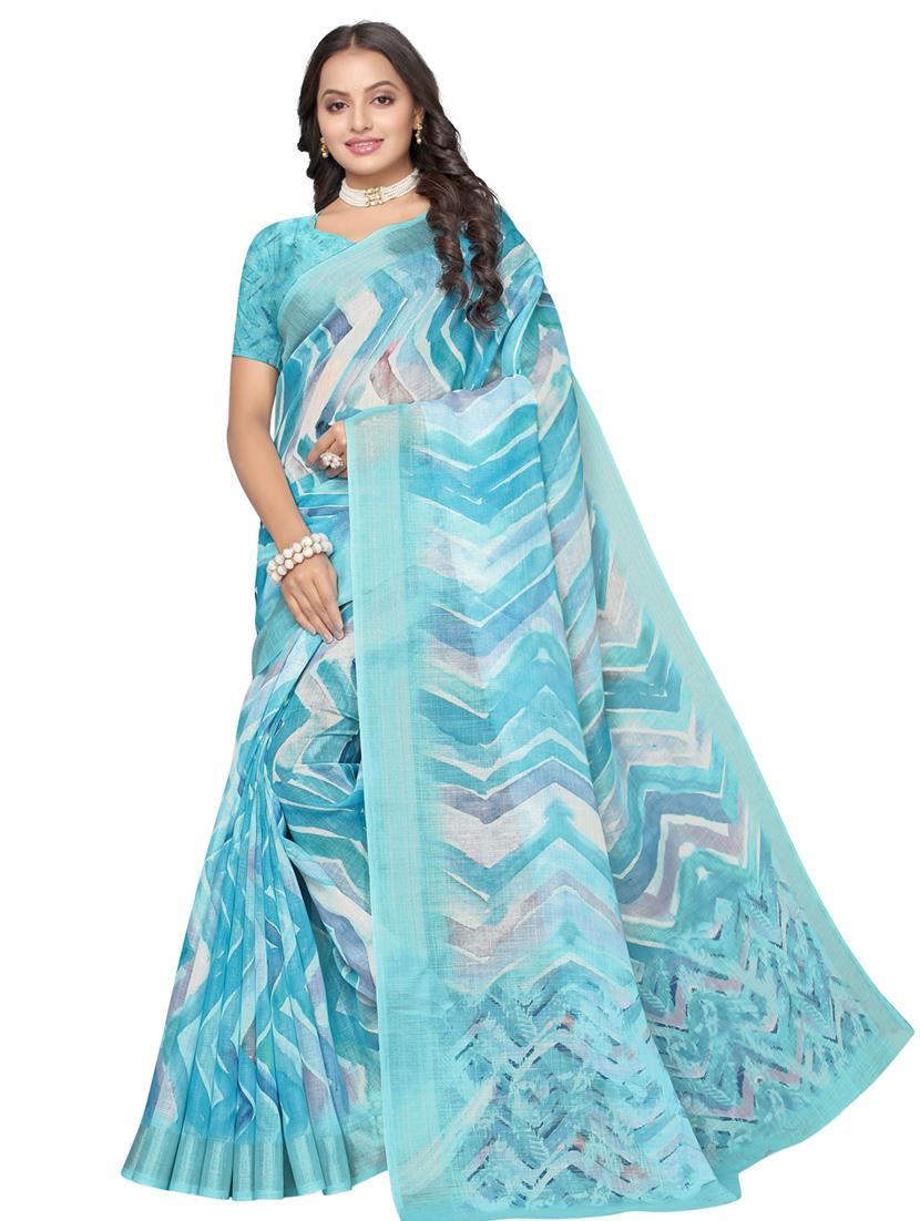 chevron printed saree with blouse - 17440686 - Zoom Image - 1