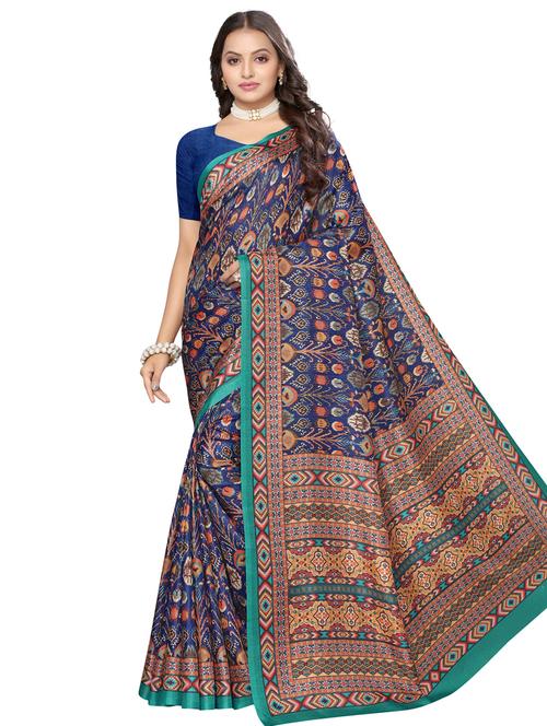 ikat printed saree with blouse - 17440699 - Standard Image - 1
