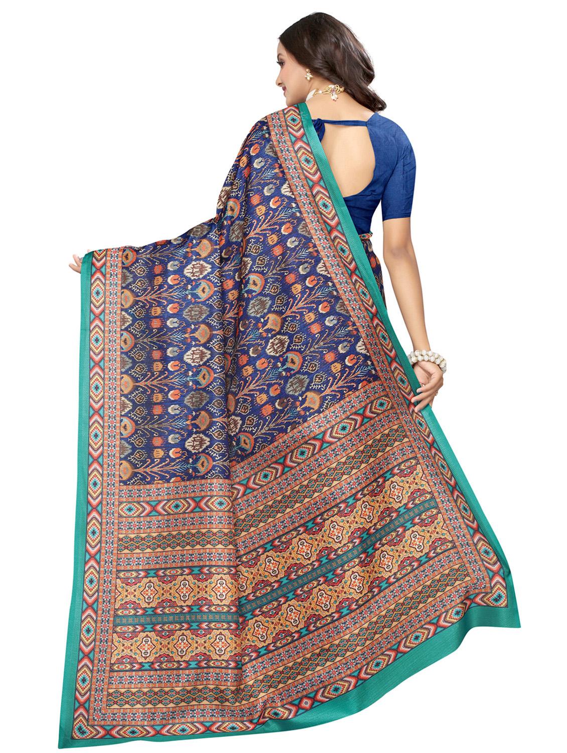 ikat printed saree with blouse - 17440699 - Zoom Image - 2