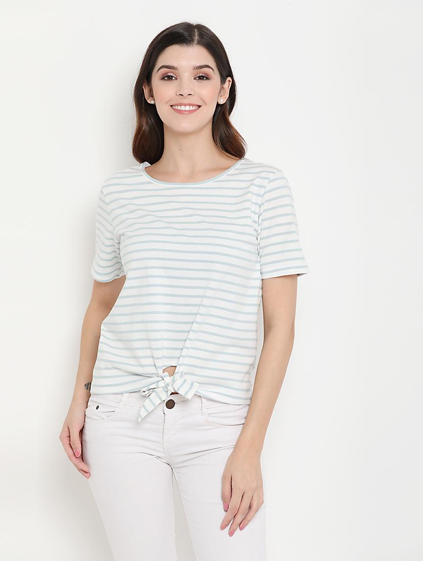 tie front striped top - 17441288 - Zoom Image - 1