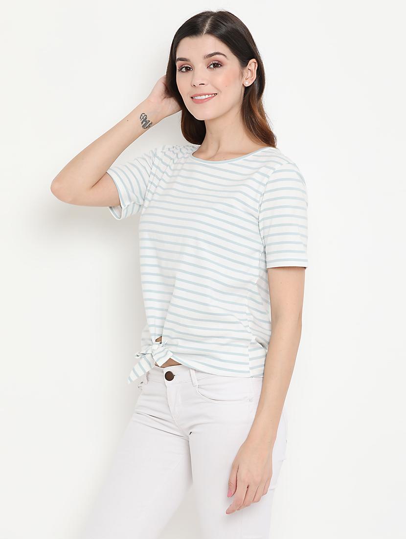 tie front striped top - 17441288 - Zoom Image - 2