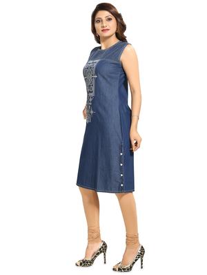 printed denim a-line kurta - 17441335 - Standard Image - 2