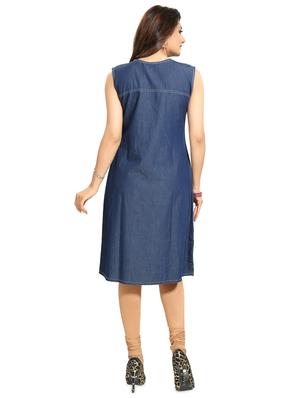 printed denim a-line kurta - 17441335 - Standard Image - 3