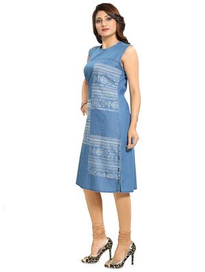 printed denim a-line kurta - 17441336 - Standard Image - 2