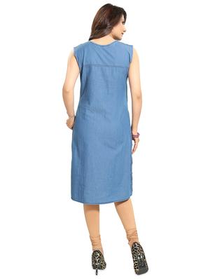printed denim a-line kurta - 17441336 - Standard Image - 3