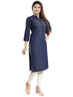 applique denim straight kurta - 17441337 - Standard Image - 2