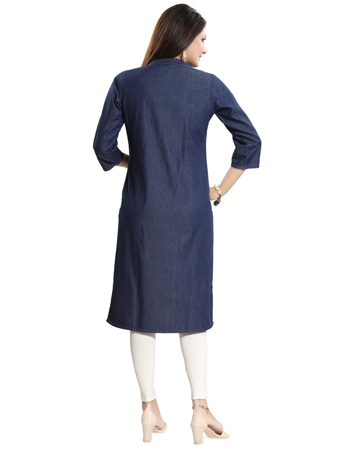 applique denim straight kurta - 17441337 - Zoom Image - 3