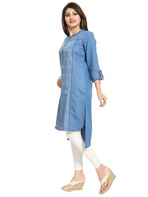 printed denim high-low kurta - 17441342 - Standard Image - 2