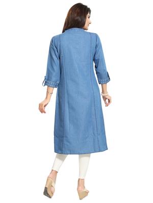 printed denim high-low kurta - 17441342 - Standard Image - 3