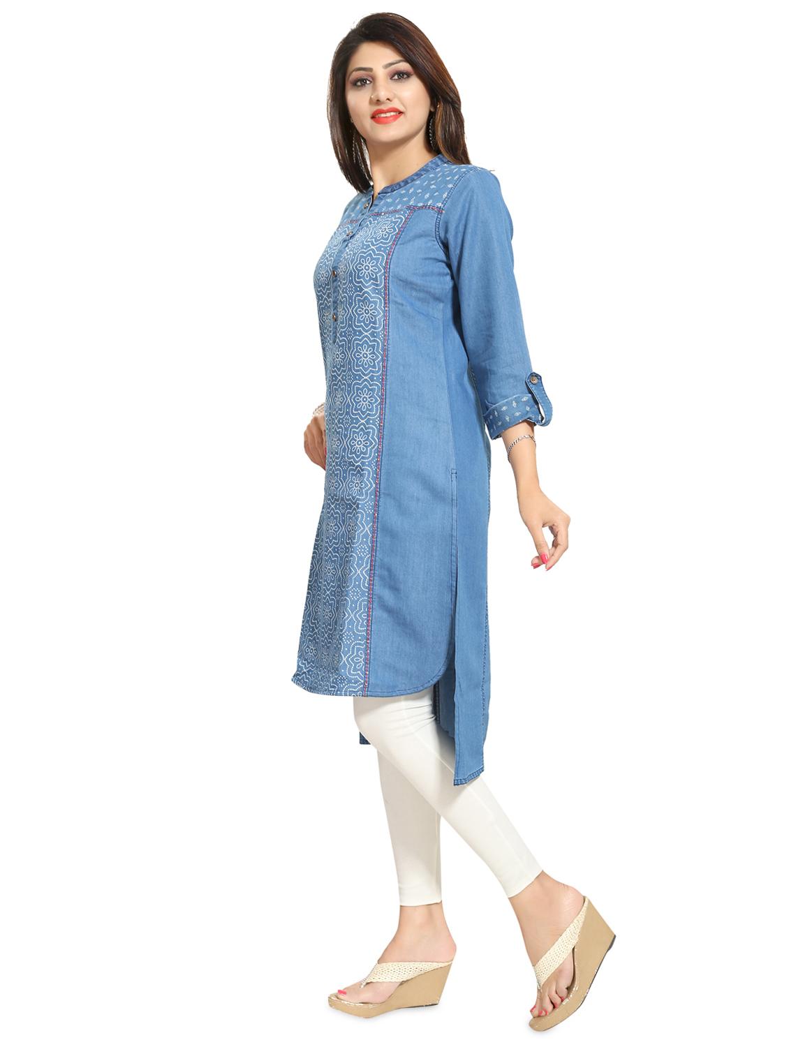 printed denim high-low kurta - 17441342 - Zoom Image - 2