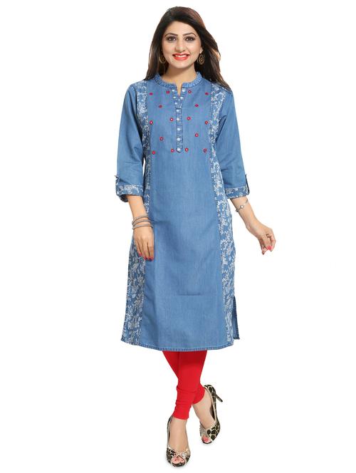 floral mirror work straight kurta - 17441343 - Standard Image - 1