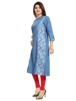 floral mirror work straight kurta - 17441343 - Standard Image - 2